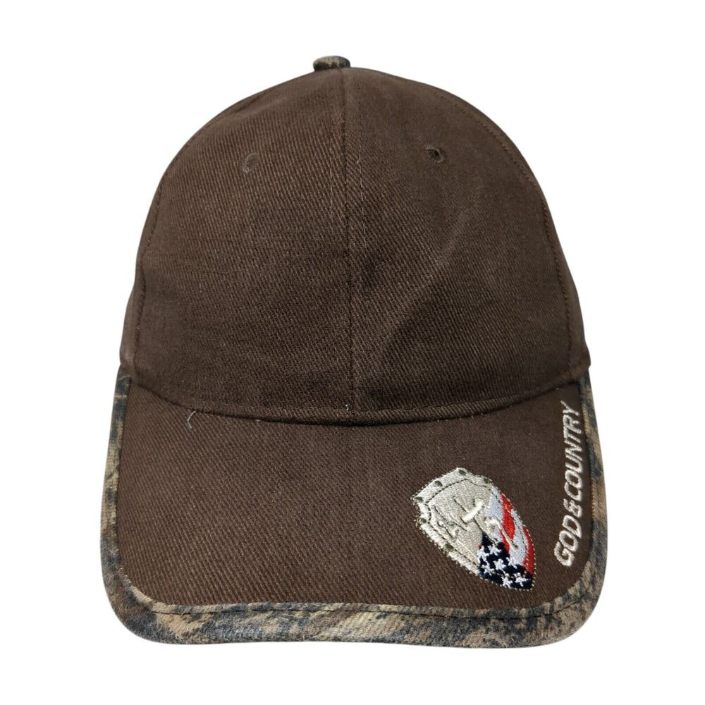 God & Country Strapback Hat Brown OSFA Adjustable Embroidered Freedom Rock Point